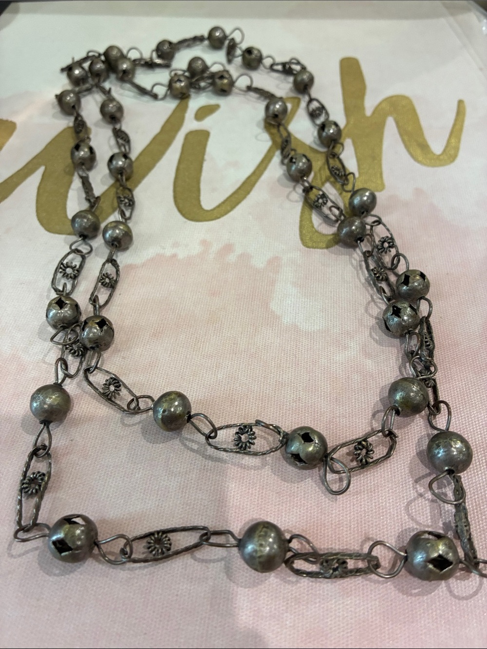 Vintage-Inspired Silver Bead & Filigree Chain Necklace - Women's Jewelry